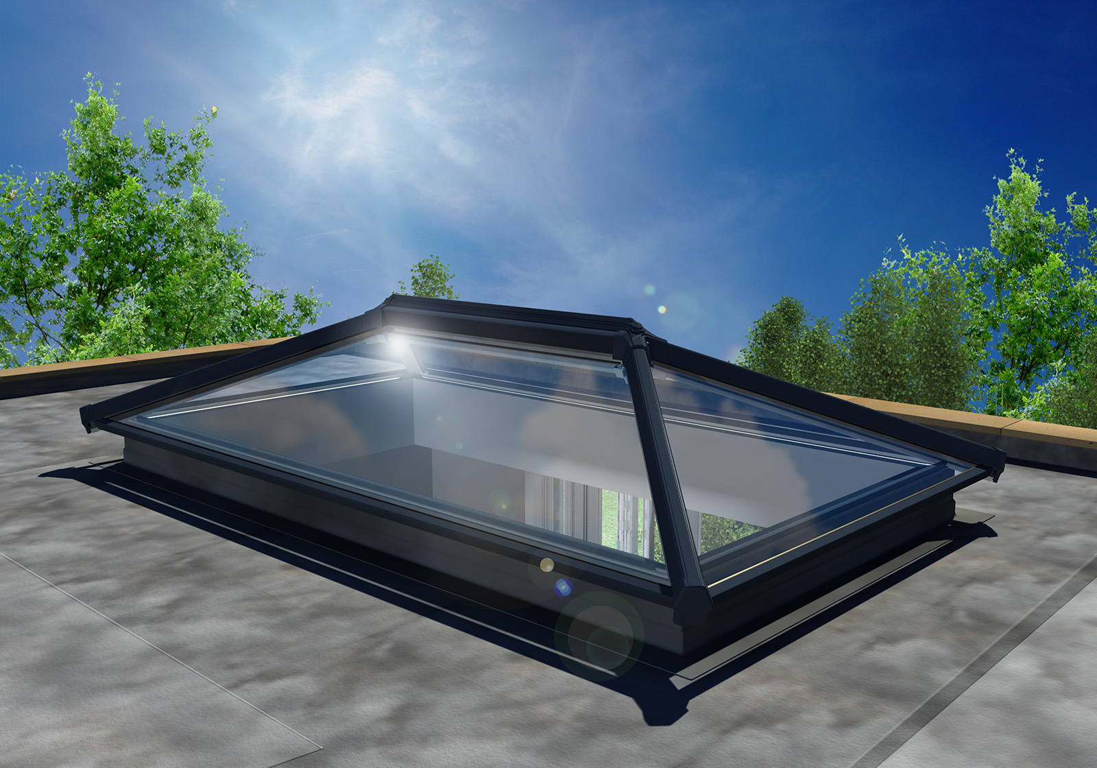 A illustration of a black roof lantern.