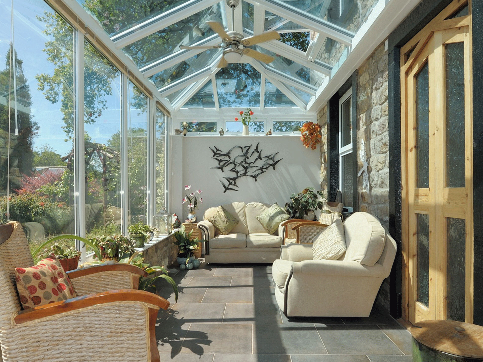 A orangery with double glazing windows.